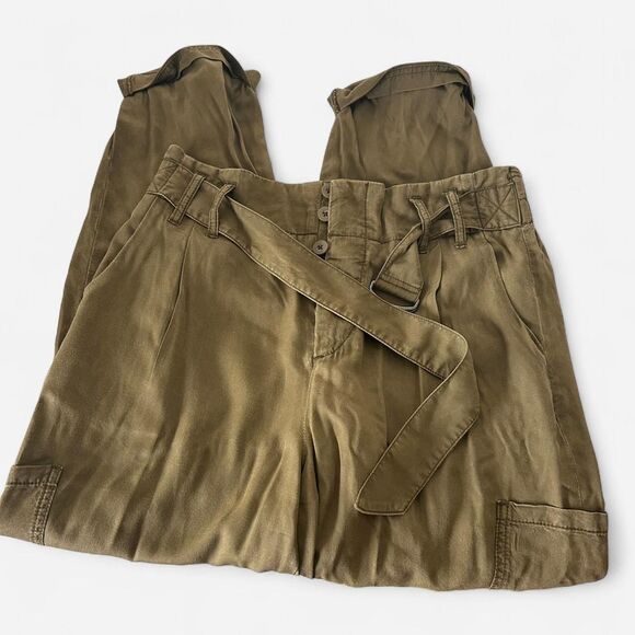 Free People Olive Soft-Girl Cargo Belted High-Rise Trousers – Size 8 - Picture 2 of 8